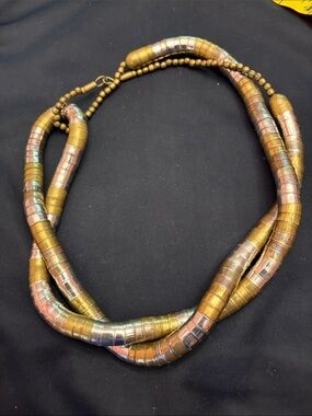 Vintage Multi-Tone Metal Statement Necklace can be reshaped - Women Jewelry